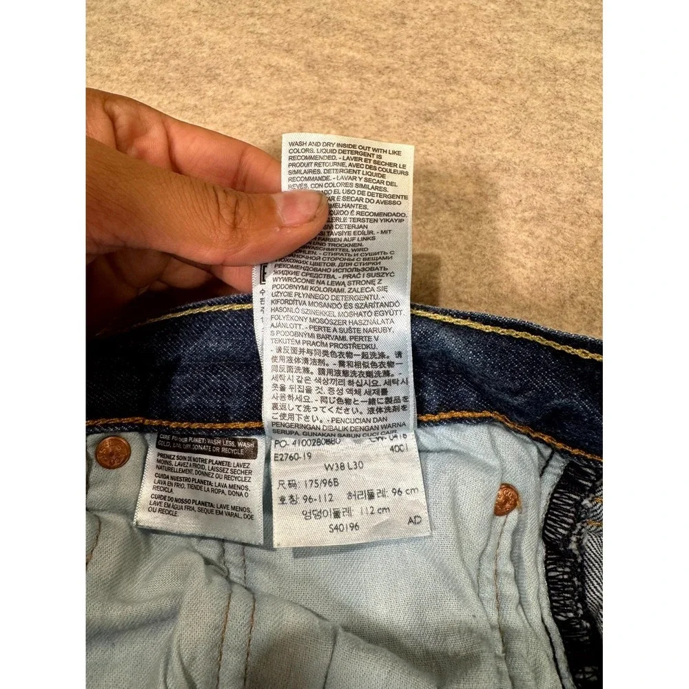 Levis 501 Authentic Jeans Mens 38x30 Blue Denim Mid Rise Straight Leg Button Fly